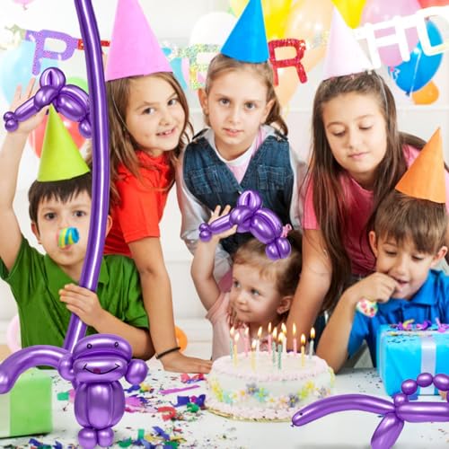 Image of LXZFCRG 260 Long Balloons, Shiny Metallic Latex Twisting Balloon for Balloon Animals, Magic Balloons for Birthdays Wedding Party Decorations 100pcs (Metallic Purple)