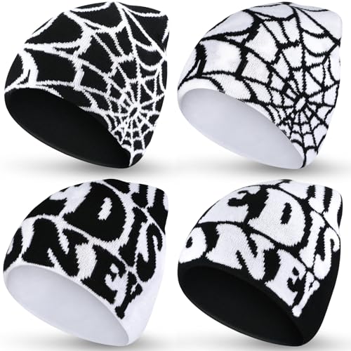 Image of Ramede 4 Pcs Y2k Beanie - Double Sided Graphic Beanies for Men and Women, Acrylic Knitted Y2k Hats Accessories