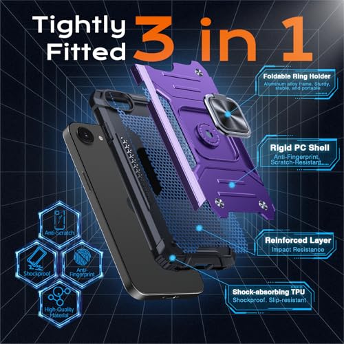 Image of Anqrp Heavy Duty Case for iPhone 17e /16e Case with Enhanced Ring Holder Grip Stand, Military Grade Shockproof Rugged Drop Protective Silicone Hard Slim iPhone 17e /16e Phone Case Cover,Purple
