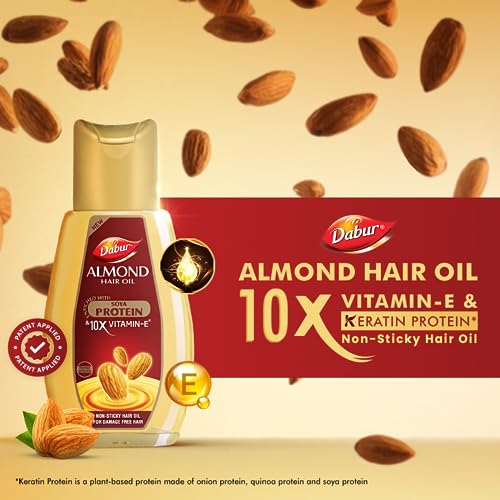Dabur Almond Hair Oil - 580ml(290ml*2) | Provides Damage Protection | Non Sticky Formula | For Soft & Shiny Hair | With Almonds, Keratin Protein, Soya Protein & 10X Vitamin E - Image 3