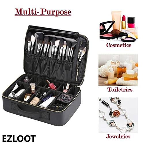 Image of Travel Makeup Case, Professional Cosmetic Train Cases Artist Storage Bag Make Up Tool Boxes Brushes Bags with Compartments Vanity Organizer (16 INCH(1 Layer), Black & White)