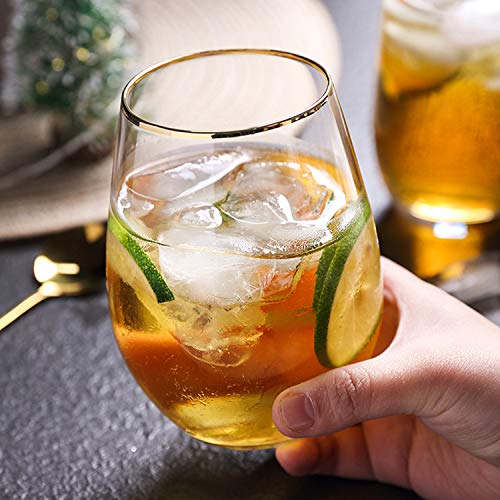 Wine Glasses 20Oz,Golden Champangne Glasses,Heavy Base Beverages Cups Drinking Cups For Party,Bars,Stemless Wine Glass Round Wide Mouth Rim Drinking Tumbler,Large Cups For Red Wine White Wine 8Pack … #TOP2