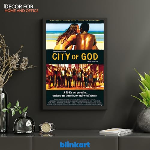 Image of BLINKART City Of God (2002) Movie Poster Frame 8x12 Inch | Premium 300 GSM Paper Wall Print | Vintage Film Artwork for Home, Bedroom, Living Room, Office | Framed Photo Decor