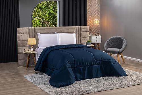 Edredom Casal Queen Dupla Face Micro Percal 400 Fios Acetinado 2,40m x 2,20m (Azul)