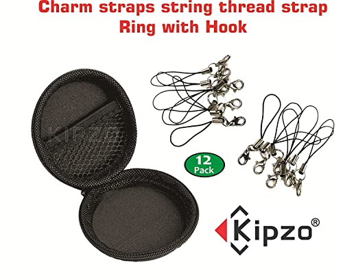 Image of Pack of 12 pcs Phone Strap Charm lobster clasp for phone Cover keyring Pendrive Badge Holders Charm DIY Jewellery straps thread Ring with Hook round zip carry pouch