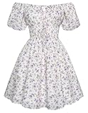 Scarlet Darkness Off The Shoulder Summer Dress for Women Floral Puff Sleeve Milkmaid Dress White Purple Floral L