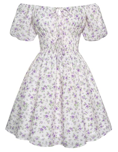 Image of Scarlet Darkness Women's Off The Shoulder Summer Dress Floral Puff Sleeve Renaissance Dresses
