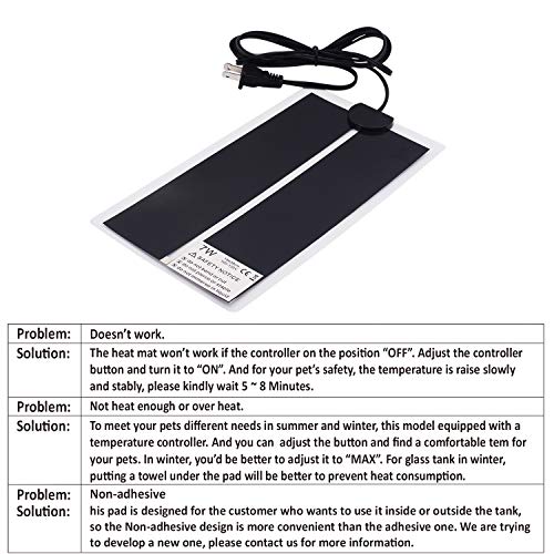 Reptile Heating Pad Terrarium Heater 7W - Non-Adhesive Removable Under Tank Heat Mat for 10-20 gal Tank Reptiles Amphibians Hermit Crab Snake Lizard 2 Pack