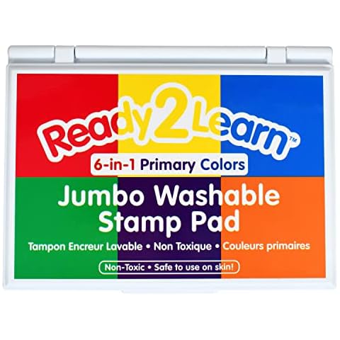 READY 2 LEARN Jumbo Washable Stamp Pad - 6 -in-1 - Non-Toxic - Fade Resistant - Perfect for Scrapbooks, Posters and Cards Cover