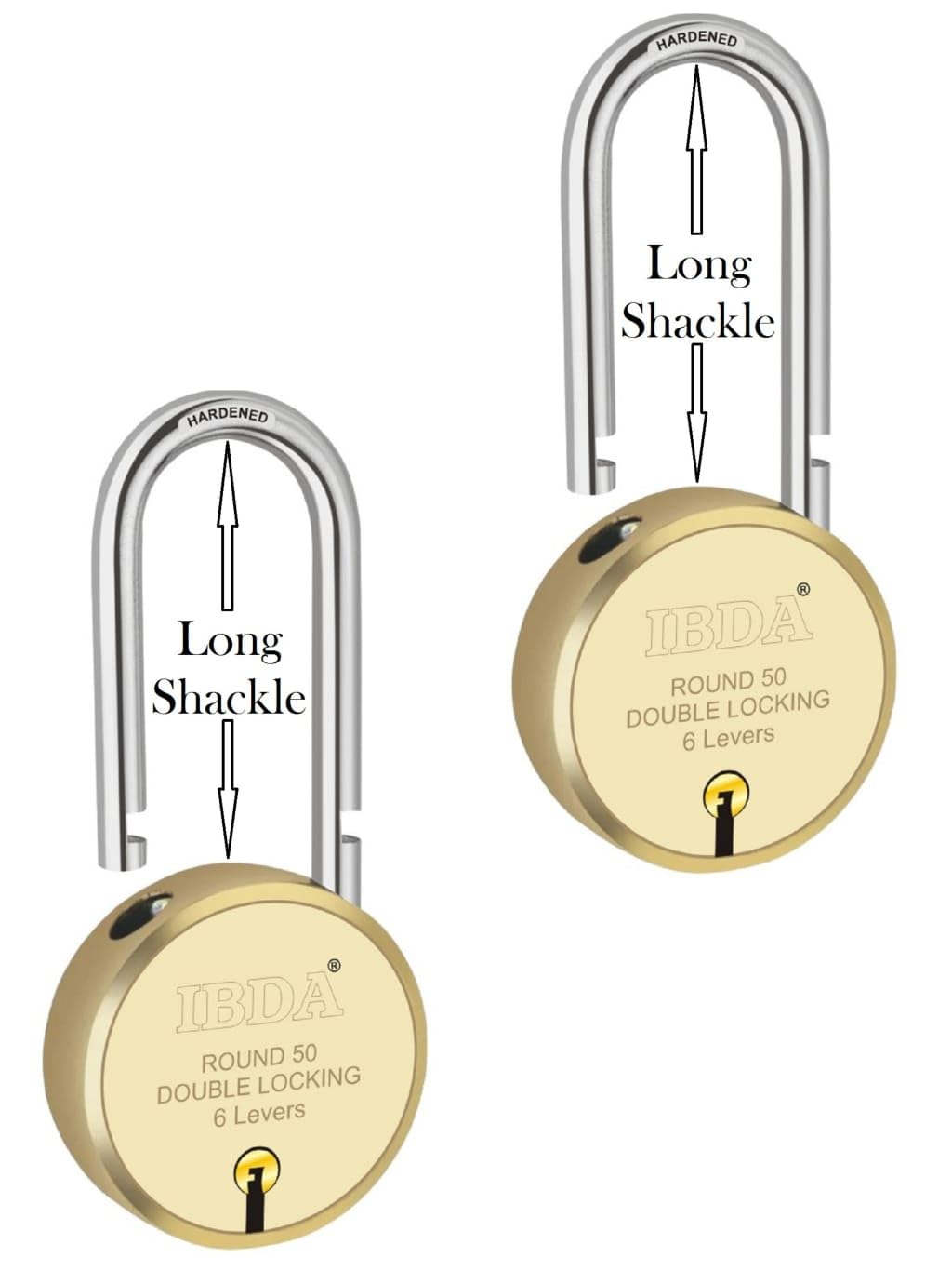 long shackle small keyed lock|lock and key|Double Locking|6 Levers' Technology|Rivetless Steel Body Padlock|Lock for indoor use,home,gate,door,kadi,channel,chain,shop,school,meter box (Pack of 1) — Amazon image 8