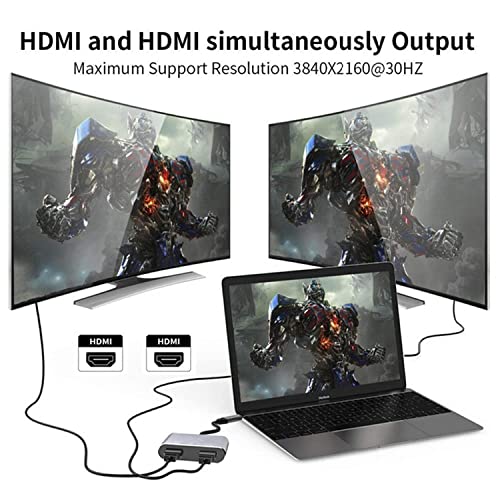 Image of BLACK CROWN USB C to Dual HDMI Adapter, 4 in 1 USB Type C Hub with 2 HDMI /USB3.0 /PD Charging, Dual Screen Display USB-C Docking Station for Windows, M-acOS