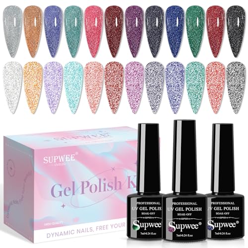 Supwee 12 Colors Reflective Glitter Gel Polish