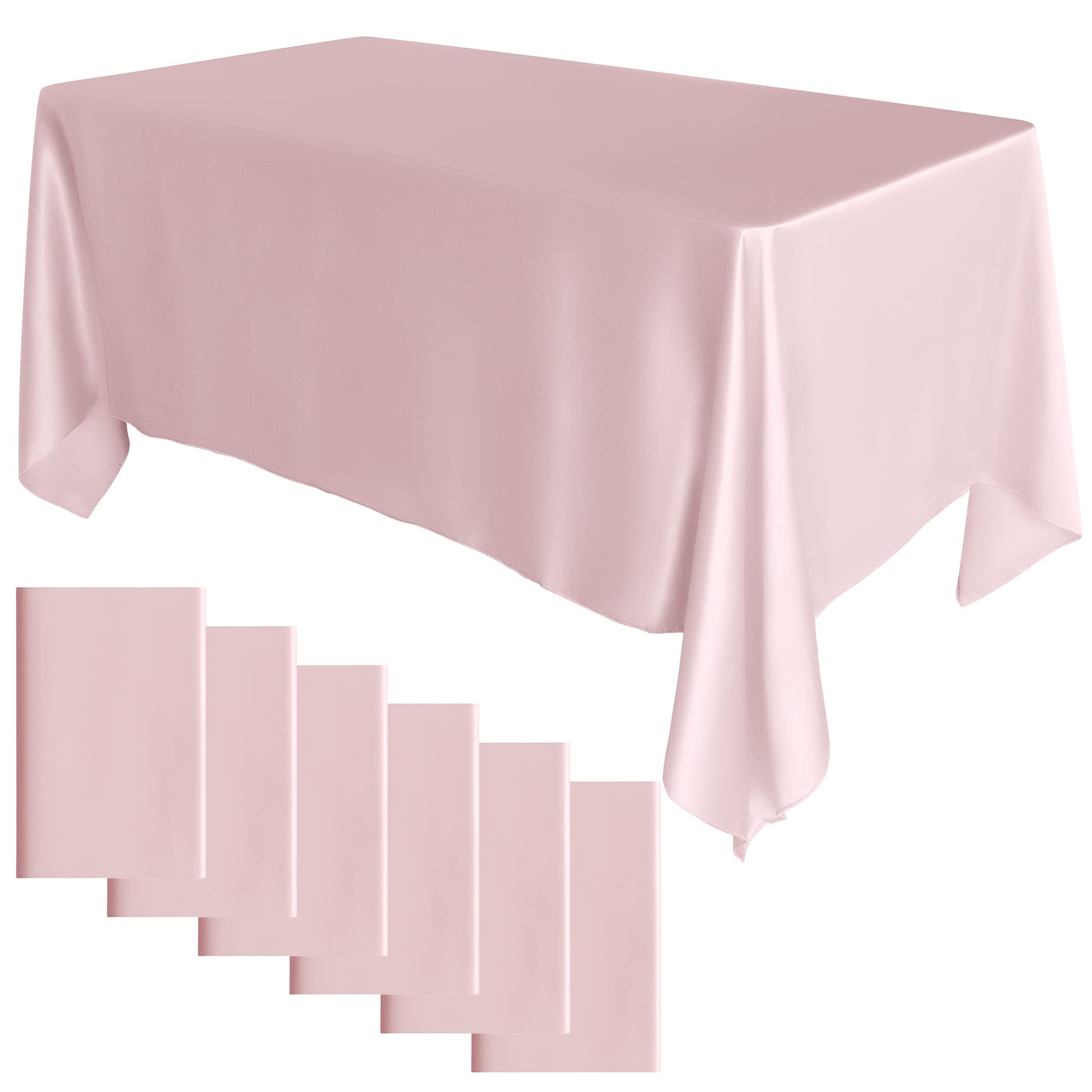eQFeast 6 Pack Satin Tablecloth 108 x 57 Inches Rectangle Table Cover Overlay Table Cloth Bright Silk Smooth Fabric Decor for Wedding Party Banquet Events Mother's Day Table Decoration, Rose Gold
