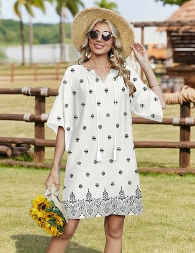 Image of Zeagoo Womens Summer Dress Casual Ruffle Tiered Floral Square Neck Sundresses Beach Boho Mini A-line Dress 2026 with Pockets