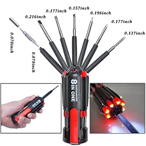 Multi-function Screwdriver,EFORCAR 8 In 1 Turn Screw Kit Tool Set With 6 LEDs Flashlight for DIY Home Kitchen Repair Car Tool Kit Hand Tools