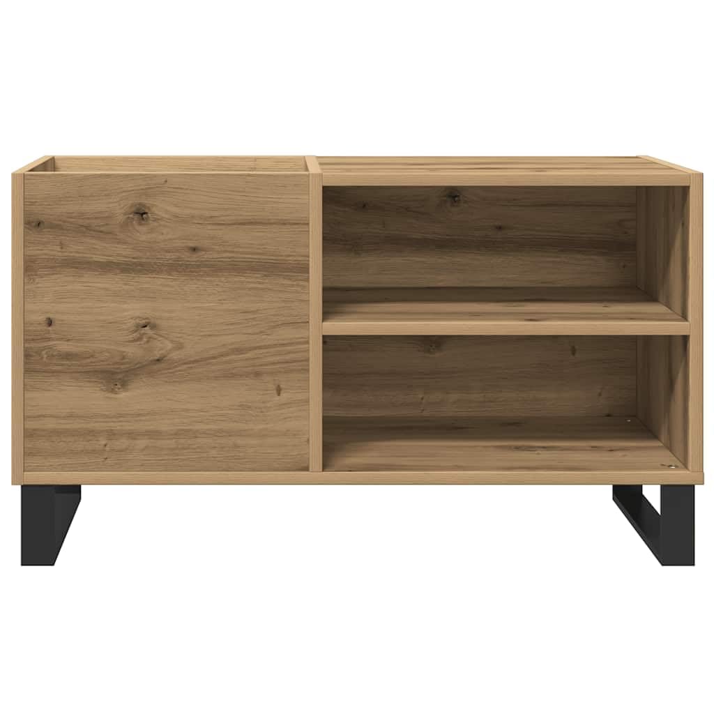 Armadietto per dischi in rovere Artisan, scaffale in vinile, 84,5 x 38 x 48 cm, stabile supporto per dischi in legno con gambe in ferro, mobile audio HiFi per collezione di album LP