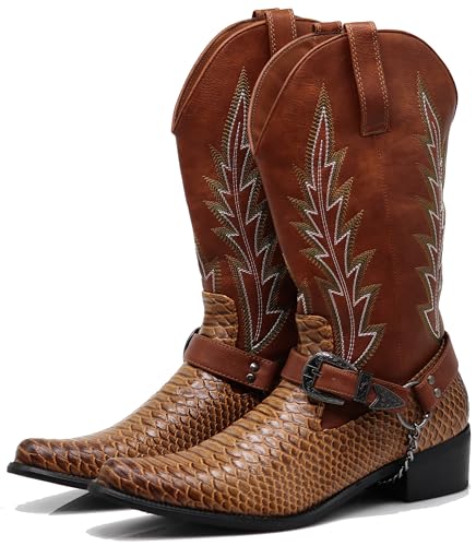 Enzo Romeo JVN Men's Dress Ankle Mid Calf Western Cowboy Boots Alligator Prints Side Zipper Removable Chain Low Heel2