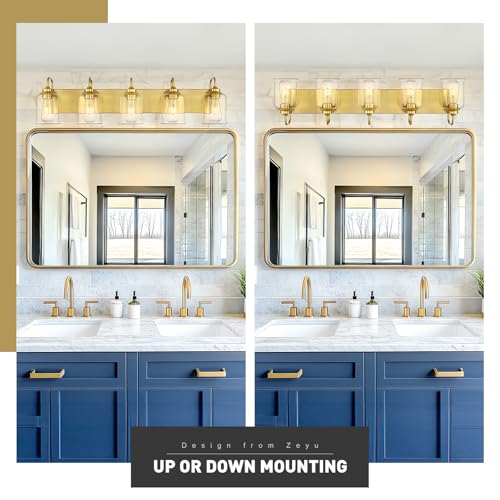 Image of zeyu 36 Inch Bathroom Lighting Fixtures Over Mirror, Vintage Bathroom Light Fixtures, 5-Light Bathroom Light with Clear Glass Shade, Brushed Gold Finish, ZSL72B-5W BG