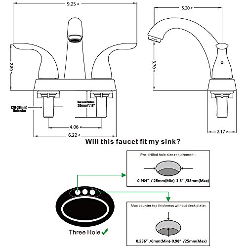 Brushed Nickel 2 Handle Stainless Steel Bathroom Sink Faucet by Phiestina, Bathroom Faucet with Copper Pop Up Drain and Water Supply Lines, BF008-5-BN