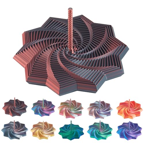 Image of 3D Printed Expanded Sensory Star with Handle, Custom Dual /Tri /Quad-Color Printing,Dual Motion Hypnotic Spiral for ADHD Focus & Stress Relief,Office Desktop Fidget Toy (Black-Red, L-25 Rings)