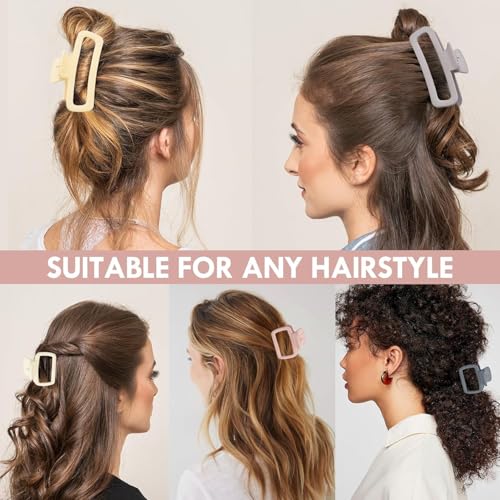 Image of Bakefy-2+2 Big and Small Large Hair Claw Clips for Thick Curly Long Hair Square Hair Strong Hold Hair Jaw Clips Matte Medium Big Clips Hair Claw for Women Hair Styling Accessories