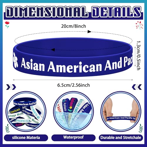 100 Pcs Asian American and Pacific Islander Heritage Month Decorations Bracelets AAPI Month Decorations 5 Styles Rubber Stretch Silicone Wristband Bracelets for AAPI Party Supplies3