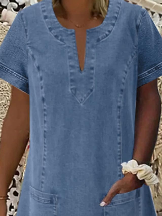 CHARTOU Women Denim Dress Short Sleeve Mini Jean Dress Jumper Babydoll Summer Shift Dress3