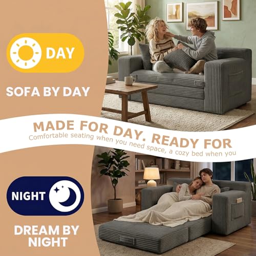 feliz home Boneless Loveseat Sofa Bed, Tri-Folding Convertible Futon Sleeper with Handle & Side Pockets, 54'' Boneless Couch with Hook and Loop No Assembly for Small Space,Living Room & Bedroom by feliz home - Used condition - Image 3