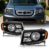 For Honda Pilot SUV Black Headlights Head Lamps Driver Left + Passenger Right Side Replacement Pair Set