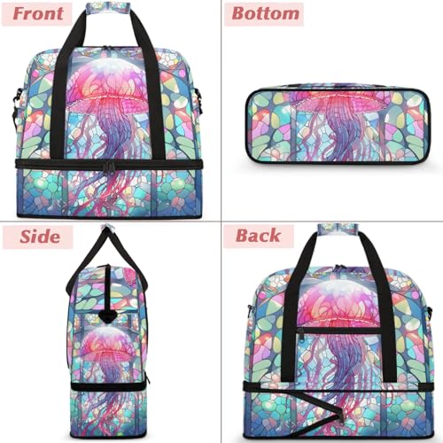Large Weekender Overnight Bags Abstract Jellyfish Colorful Travel Duffel Bag for Women Men Gym Bag With Shoe Compartment Foldie Travel Tote Bag Carry On Personal Item Bag for Travel Gym Sports3