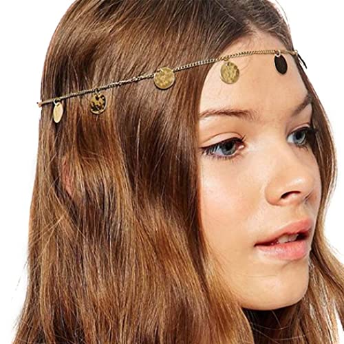 Zoestar Chaîne de tête bohème à paillettes dorées - Bijou de cheveux pour festival, bal de fin d'année, mariée - Accessoires de cheveux tendance pour femmes et filles Cover