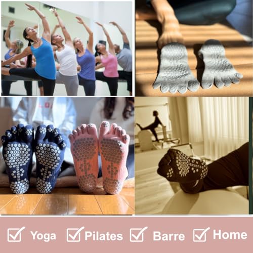 Image of Soxsense Pilates Grip Toe Socks for Women & Men, Cushioned Low-Cut Five Finger Socks Non Slip for Yoga, Barre, Gym