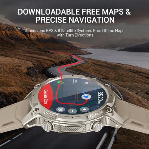 Image of Men's Outdoor Smartwatch, Standalone GPS & Offline Maps, 5ATM Waterproof, 1.43 inch AMOLED, 4GB Memory, 178 Sports Modes, Compass, Heart Rate /SpO2 /Stress /Sleep Monitor, Compatible Android and iOS Khaki
