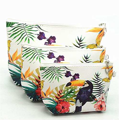 XICHEN 3 PCS cosmetic bag waterproof cosmetic bag large capacity pu leather, Bathroom, Storage (3 Sizes) (Tropical toucan)