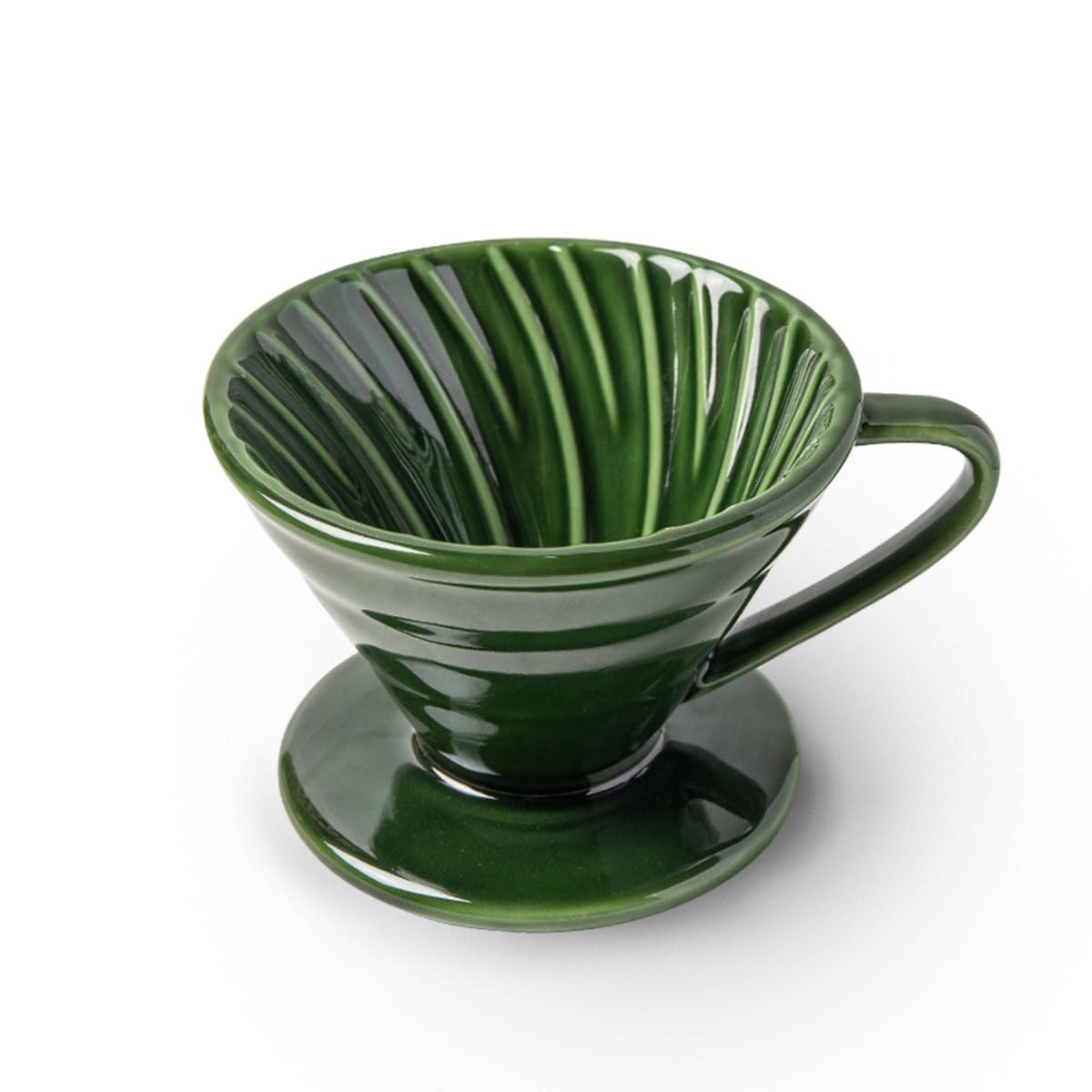 Aroplor Pour Over Coffee Dripper - Ceramic Coffee Maker with 1 Holes Flat Bottom Slow Filter Cone for Travel,Camping,Office,Home,portable,Easy Manual Brew Maker,green with 2-4 people