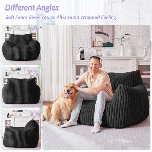 Image of HABUTWAY Comfy Floor Sofa Giant Plush Reading Chair Indoor Cozy Couch with Armrests Oversized Couch Upholstered Boneless Sofa Portable Cloud Couch Accent Chair for Living Room, Bedroom (Black)