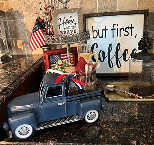 Flhjyf Farmhouse Blue Truck Decor, Vintage Metal Truck Table Decor, Decorative Farm Tabletop Storage & Garden Pickup Trucks Planter, Fall Coffee Desk Centerpiece & Car Model Gifts #TOP4