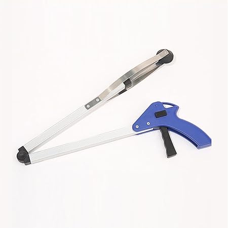 Kuber Industries Extending Garbage Picker|Foldable Helping Hand Tool| Excellent Grip Handle with Lock Latch (Blue)