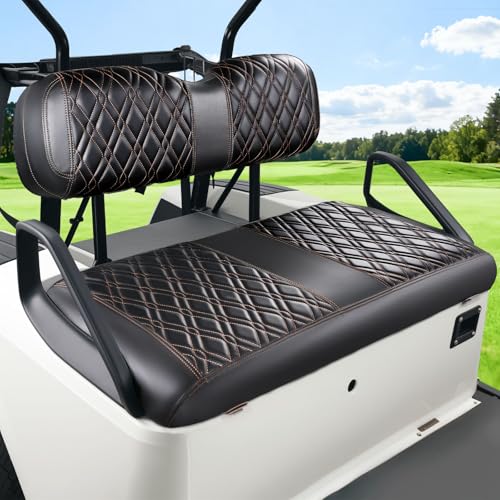 Panglong EZGO TXT Front Seat Covers TXT Golf Cart Black Diamond Cross Seat Covers with Buckle and Elastic Strap Fit EZGO TXT Original Front Seat Cushions PVC Leather Waterproof No Nails Required