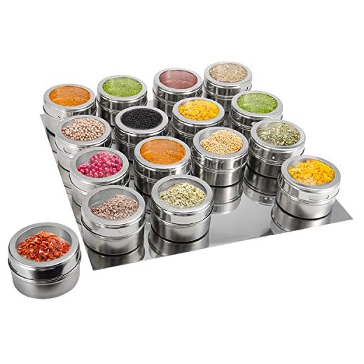 16 Magnetic Spice Jars,Ruckae Spice Containers with Metal Wall Base,Storage Containers with Clear Lid