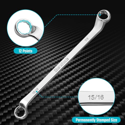 Image of DURATECH 7-Piece Offset Box Wrench Set, SAE, 1 /4 inch to 1-1 /16 inch | 75-Degree Offset, CR-V Steel, 12-Point, Corrosion Resistance, 7-Piece with 14 Sizes, Rolling Pouch for Convenient Storage
