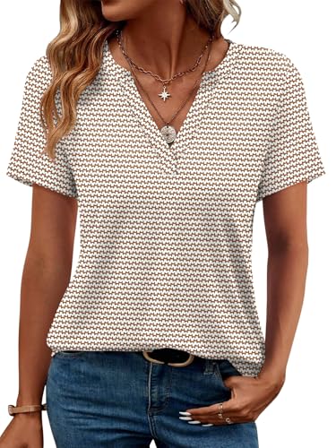 Image of WEESO Womens Tops Summer Short Sleeve V Neck Blouses Business Casual Loose Fit Tshirts Trendy Fashion Outfits