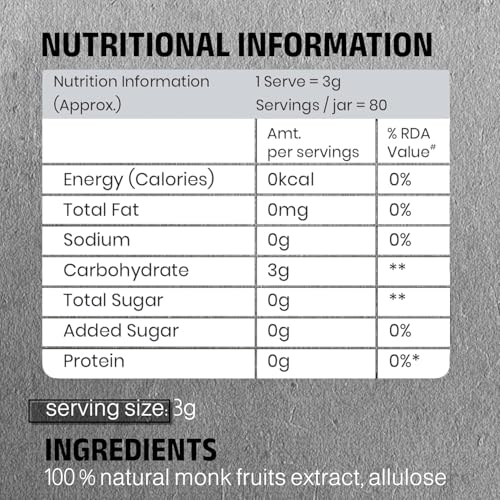 Image of PRITHVI PURE Monkfruit Sweetener Powder | Monk Fruit & Allulose | | No Erythritol | Zero-Calorie Sugar Substitute | MONKLITE 1:2 Sugar Replacer | Keto & Diabetic Friendly || 240gm