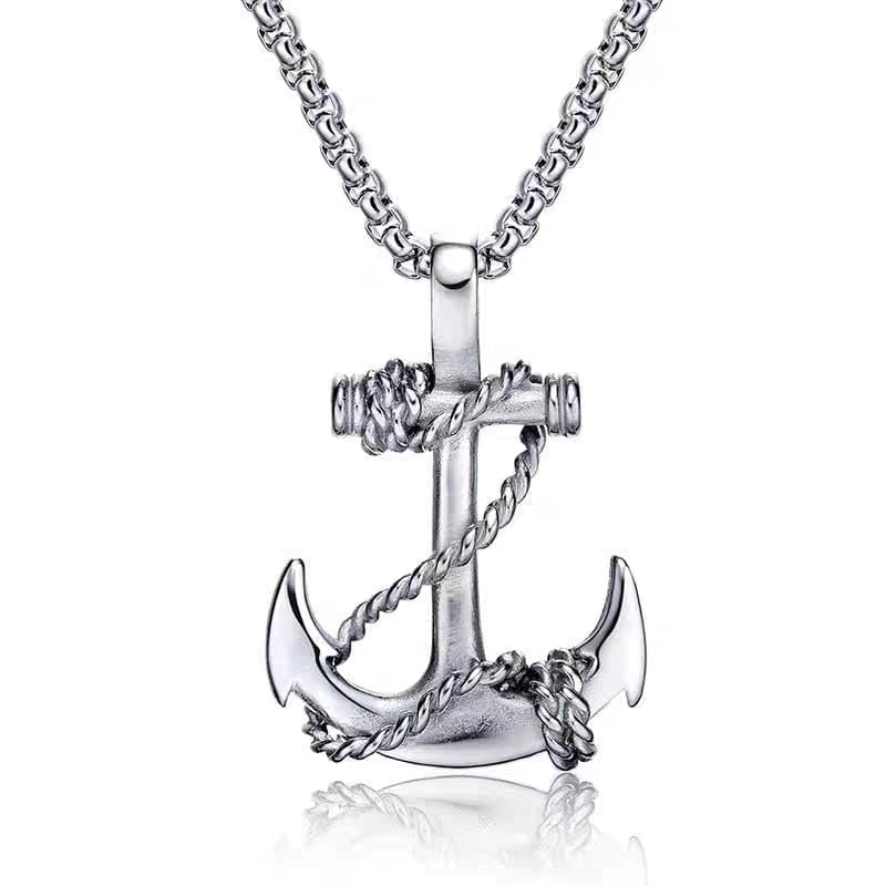Collier ancre en zama - Argent ou noir - Pendentif 34x24 mm avec chaîne de 60 cm - Style marin symbolique unisexe, XL, Métal, Pas de gemme