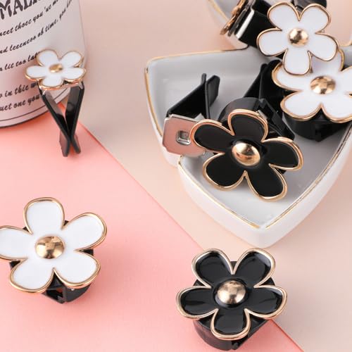 Image of Flower Car Air Freshener Vent Clips, 8 PCS Cute Daisy Flower Car Accessories for Women, Alloy Air Vent Clips with Fragrance Pads Decorations Interior Aesthetic (Black, White) (black, white, 1)