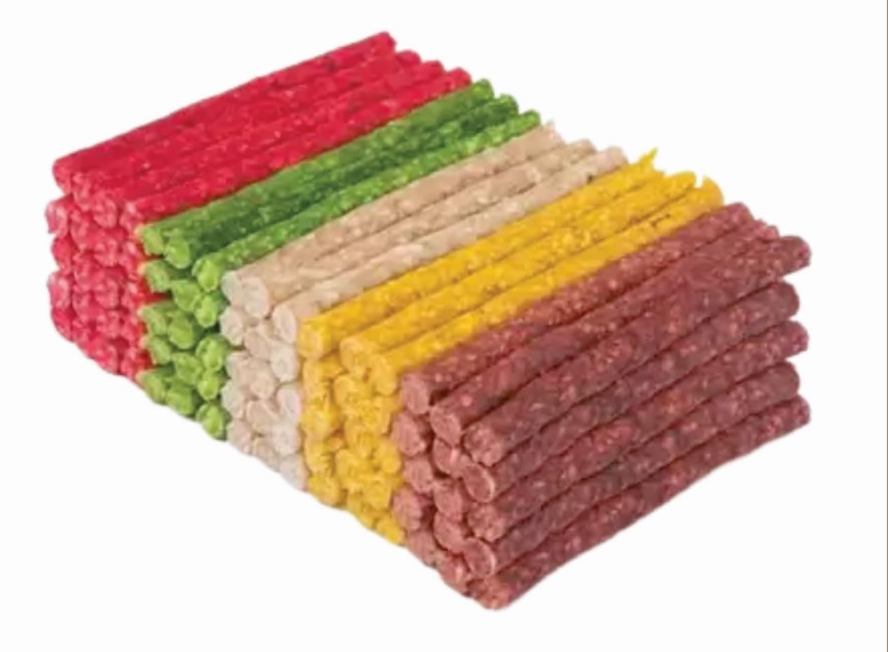 Foodies Budy Dog Chew Sticks Multi-Flavored Rawhide Munchy Sticks for Dogs Treat Chicken, Mutton, Liver, Milk, Mint Dog Chew (250 g, Pack of 5)