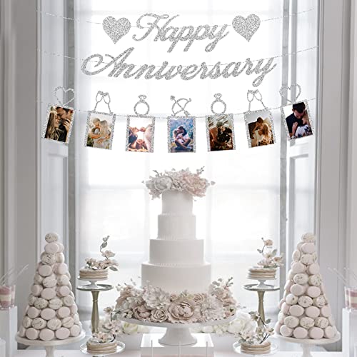 Happy Anniversary Party Decorations - Silver Happy Anniversary Banner And Photo Banner For Wedding Anniversary Party Decor (Silver) #TOP3