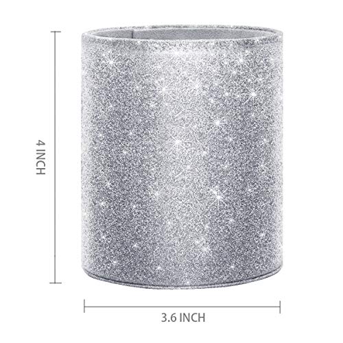 Image of Glitter Pen Holder, Pencil Cup Desk Sparky Bling for Women Girls, Luxury Durable Makeup Brush Holder Large Pu Leather Multi-Functional Organizer Cup for Office, Classroom, Home, Silver