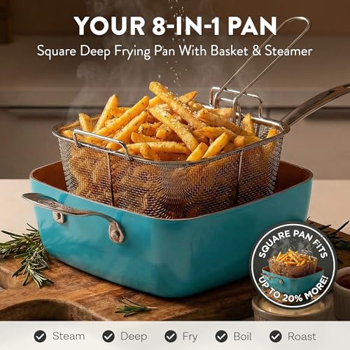 Image of GOTHAM STEEL 20 Piece Copper Pots and Pans Set Nonstick Cookware & Ceramic Bakeware Set, PFOA PFOS Free, Dishwasher /Oven Safe to 500F, Non Toxic, Metal Utensil Safe - Turquoise