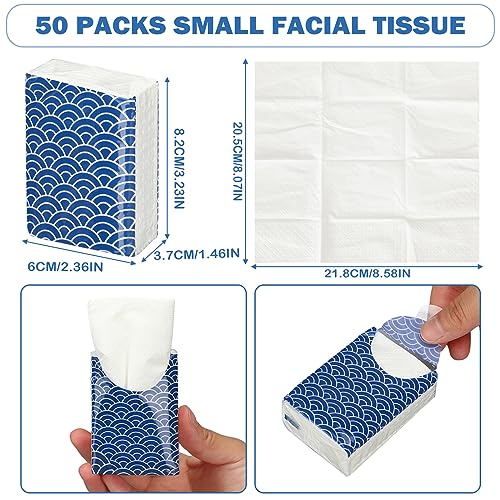 Image of Ctosree 50 Pack Japanese Pocket Tissues Travel Packs Bulk 500 Sheet Small Tissues Pocket Packs Party Favors 3 Ply Mini Individual Travel Size for Allergy Camping